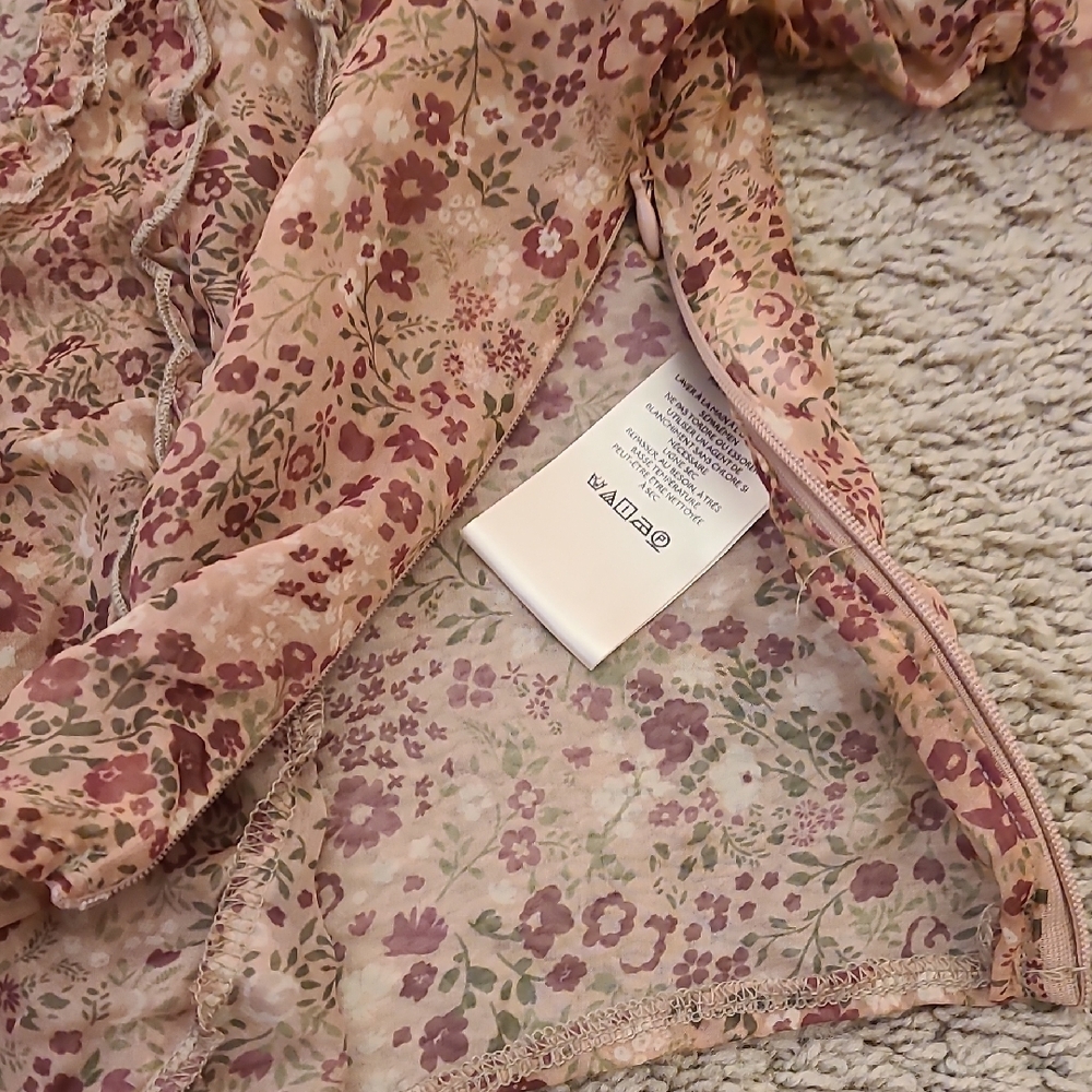 Anthropologie Floral Sheer Cropped Puff Sleeve Blouse PXXS - Picture 10 of 15